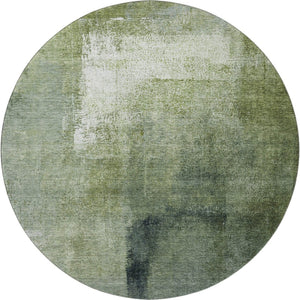 HomeRoots 8' Green And Ivory Abstract Washable Round Rug – UV-Protected, Stain-Resistant, Perfect for Busy Homes 665275
