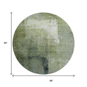 HomeRoots 8' Green And Ivory Abstract Washable Round Rug – UV-Protected, Stain-Resistant, Perfect for Busy Homes 665275