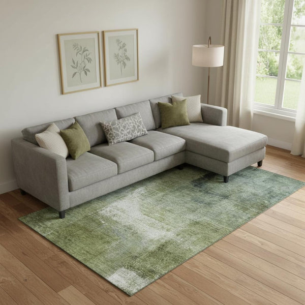 HomeRoots 8' X 10' Stylish Green and Ivory Abstract Area Rug - Washable, UV Protected, Stain Resistant Design 665276