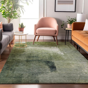 HomeRoots 8' X 10' Stylish Green and Ivory Abstract Area Rug - Washable, UV Protected, Stain Resistant Design 665276