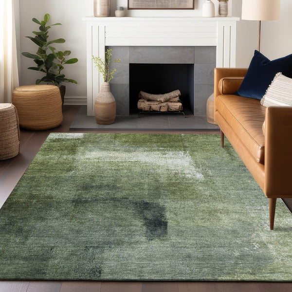 HomeRoots 9' X 12' Abstract Green And Ivory Washable Area Rug – Stain-Resistant, UV Protected, Durable Design 665277