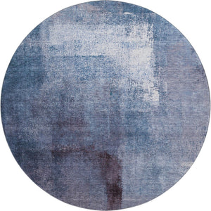 HomeRoots 8' Navy Blue and Ivory Washable Round Rug - Modern Abstract Design with UV Protection & Durability 665281