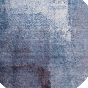HomeRoots 8' Navy Blue and Ivory Washable Round Rug - Modern Abstract Design with UV Protection & Durability 665281