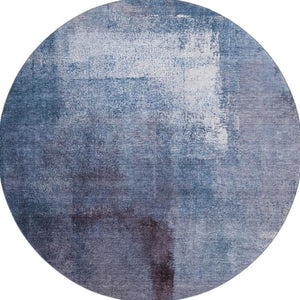 HomeRoots 8' Navy Blue and Ivory Washable Round Rug - Modern Abstract Design with UV Protection & Durability 665281