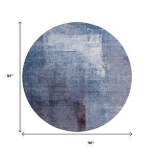 HomeRoots 8' Navy Blue and Ivory Washable Round Rug - Modern Abstract Design with UV Protection & Durability 665281