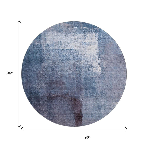 HomeRoots 8' Navy Blue and Ivory Washable Round Rug - Modern Abstract Design with UV Protection & Durability 665281