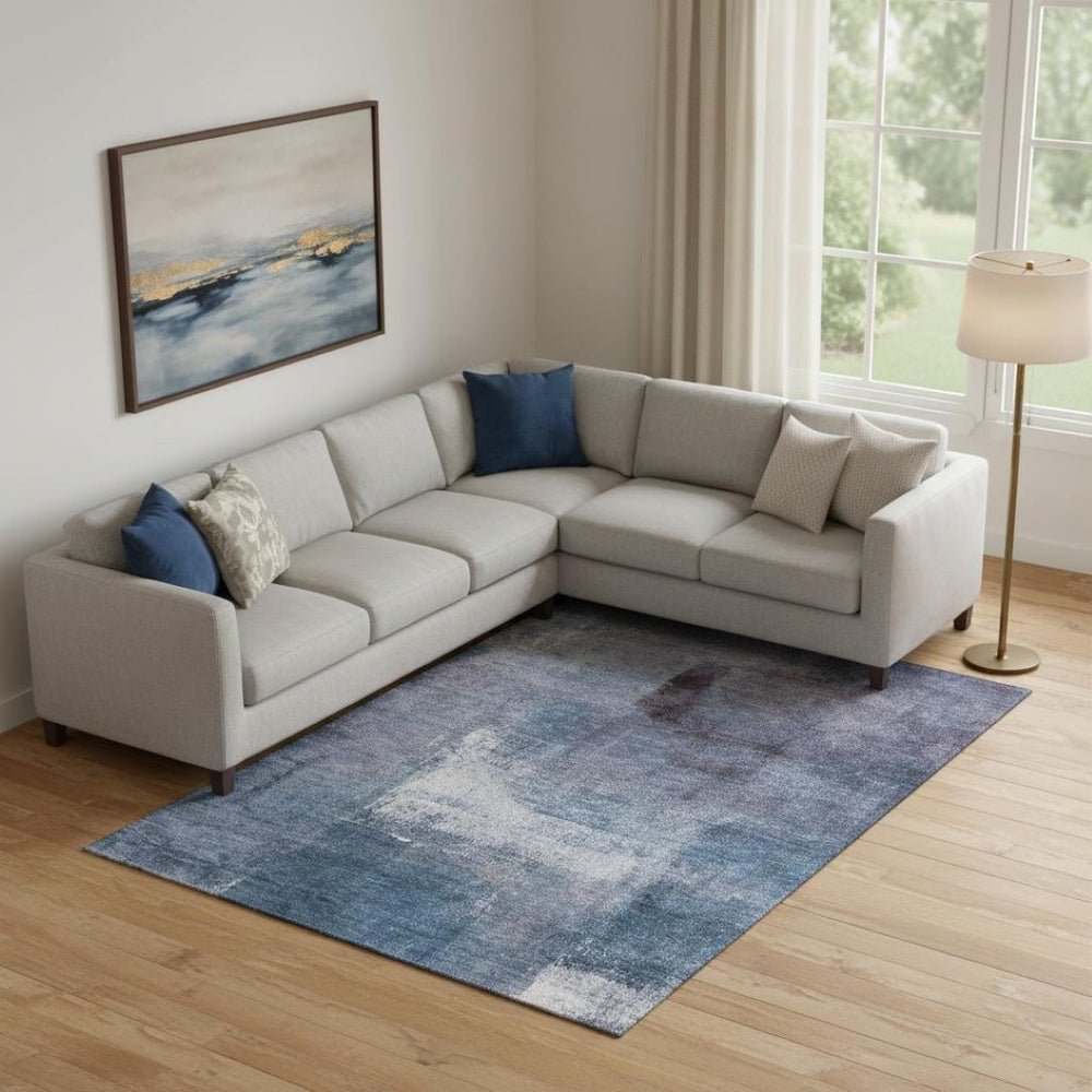 HomeRoots 8' X 10' Navy Blue & Ivory Abstract Area Rug - Washable, UV Protected, Stain Resistant for Modern Homes 665282