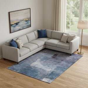 HomeRoots 8' X 10' Navy Blue & Ivory Abstract Area Rug - Washable, UV Protected, Stain Resistant for Modern Homes 665282