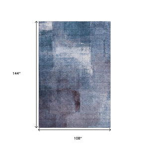 HomeRoots 9' X 12' Navy Blue and Ivory Abstract Area Rug - Washable, UV Protected, Durable & Stylish Design 665283