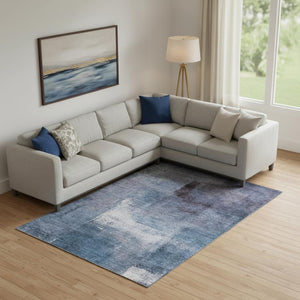 HomeRoots 9' X 12' Navy Blue and Ivory Abstract Area Rug - Washable, UV Protected, Durable & Stylish Design 665283