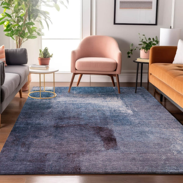 HomeRoots 9' X 12' Navy Blue and Ivory Abstract Area Rug - Washable, UV Protected, Durable & Stylish Design 665283