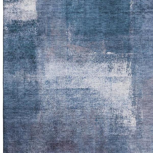 HomeRoots 9' X 12' Navy Blue and Ivory Abstract Area Rug - Washable, UV Protected, Durable & Stylish Design 665283