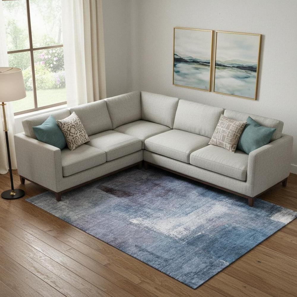 HomeRoots 10' X 14' Navy Blue & Ivory Abstract Area Rug – Durable, Washable, UV-Protected for Modern Spaces 665284
