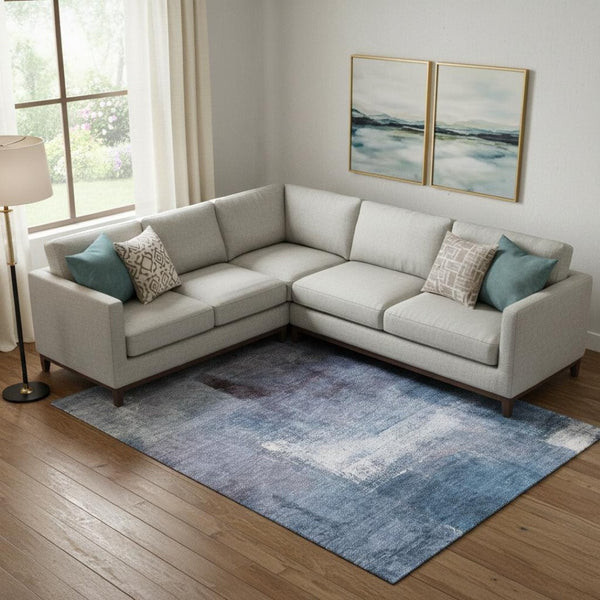 HomeRoots 10' X 14' Navy Blue & Ivory Abstract Area Rug – Durable, Washable, UV-Protected for Modern Spaces 665284