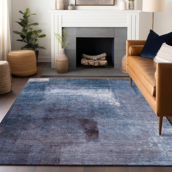 HomeRoots 10' X 14' Navy Blue & Ivory Abstract Area Rug – Durable, Washable, UV-Protected for Modern Spaces 665284