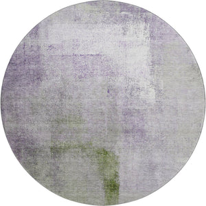 HomeRoots 8' Modern Abstract Round Rug in Purple, Ivory & Green - Washable, UV Protected & Stain Resistant! 665287