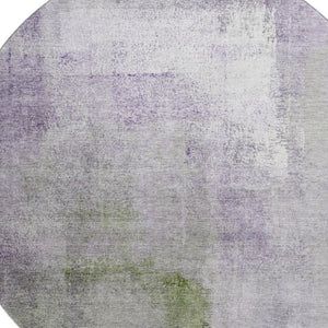 HomeRoots 8' Modern Abstract Round Rug in Purple, Ivory & Green - Washable, UV Protected & Stain Resistant! 665287