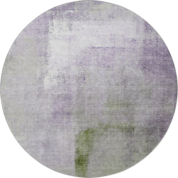 HomeRoots 8' Modern Abstract Round Rug in Purple, Ivory & Green - Washable, UV Protected & Stain Resistant! 665287