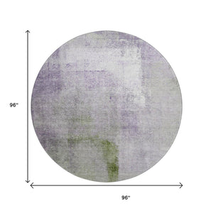 HomeRoots 8' Modern Abstract Round Rug in Purple, Ivory & Green - Washable, UV Protected & Stain Resistant! 665287