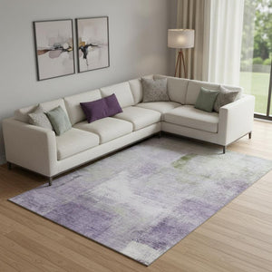 HomeRoots 9' X 12' Washable Abstract Area Rug in Purple, Ivory & Green – UV Protected, Durable & Stylish 665289