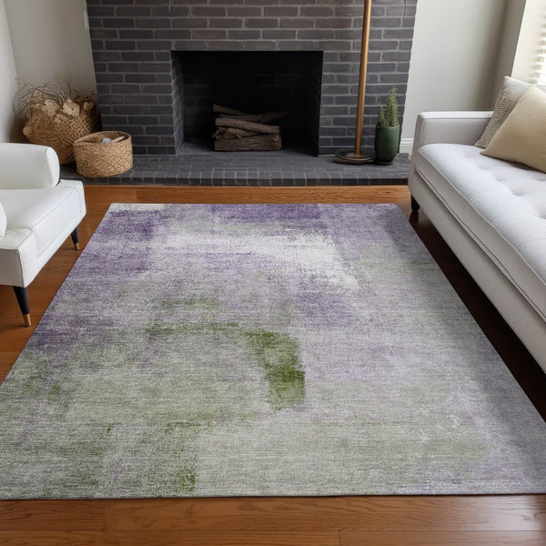 HomeRoots 9' X 12' Washable Abstract Area Rug in Purple, Ivory & Green – UV Protected, Durable & Stylish 665289