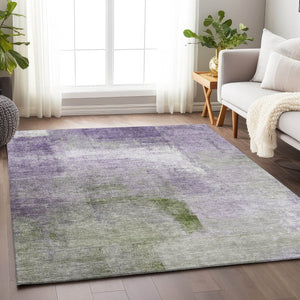 HomeRoots 9' X 12' Washable Abstract Area Rug in Purple, Ivory & Green – UV Protected, Durable & Stylish 665289