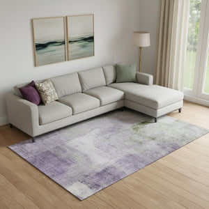 HomeRoots 10' X 14' Vibrant Purple, Ivory & Green Abstract Washable Area Rug with UV Protection for Homes 665290