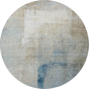 HomeRoots 8' Modern Abstract Taupe Blue Ivory Round Rug – Washable, UV-Protected, Durable for High-Traffic Spaces 665293