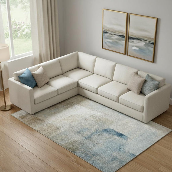 HomeRoots 8' X 10' Abstract Washable Area Rug in Taupe, Blue & Ivory – UV Protected, Stain Resistant, Non-Slip 665294