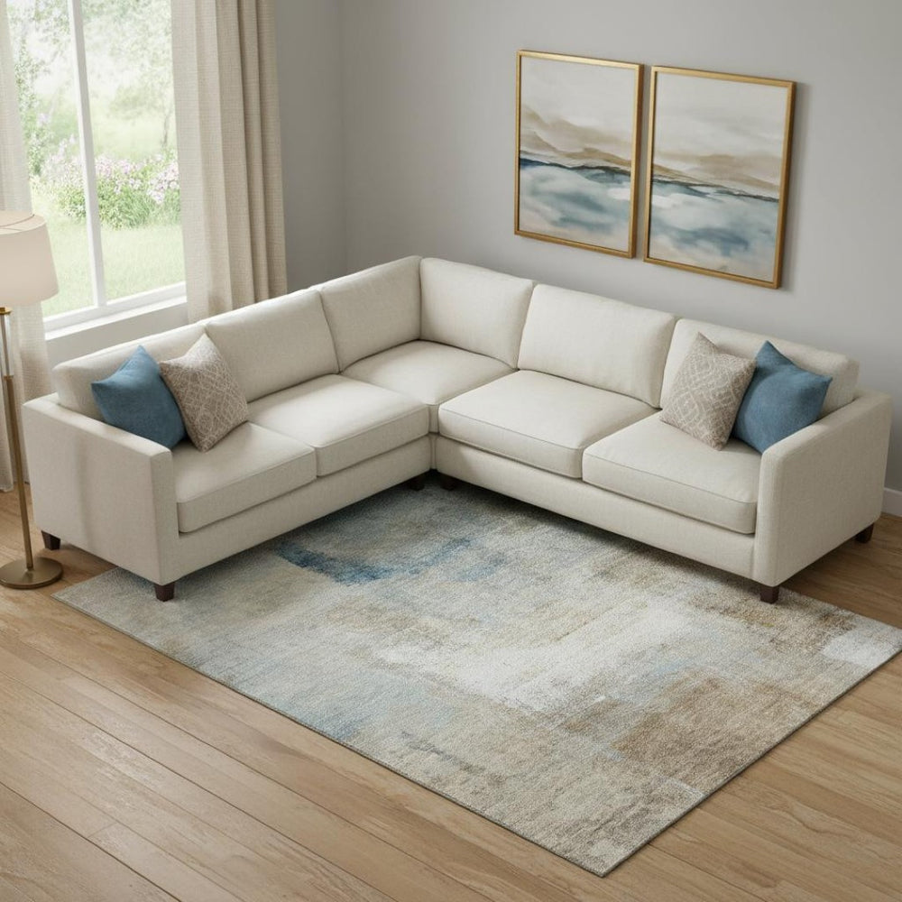HomeRoots 9' X 12' Stylish Taupe Blue Ivory Abstract Area Rug – Washable, UV Protected & Perfect for High-Traffic Areas 665295