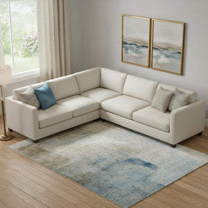 HomeRoots 10' X 14' Taupe Blue Ivory Abstract Washable Area Rug - Durable, UV-Protected, Ideal for Families 665296