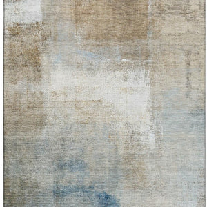 HomeRoots 10' X 14' Taupe Blue Ivory Abstract Washable Area Rug - Durable, UV-Protected, Ideal for Families 665296