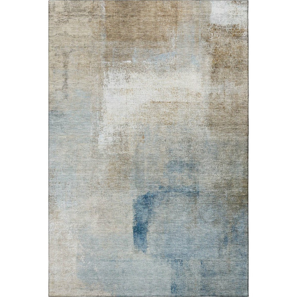 HomeRoots 10' X 14' Taupe Blue Ivory Abstract Washable Area Rug - Durable, UV-Protected, Ideal for Families 665296