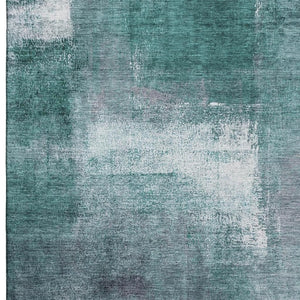 HomeRoots 5' X 8' Vibrant Teal, Ivory, and Purple Abstract Washable Area Rug with UV Protection & Durability 665298