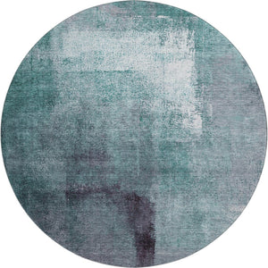HomeRoots 8' Teal Ivory & Purple Abstract Washable Round Rug - Durable, UV Protected for High-Traffic Areas 665299