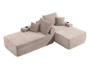 English Elm New Cloud Sectional Sofa Deep Plush Seat Double Chaise Low Profile Modern Lounge Beige W3975P475551