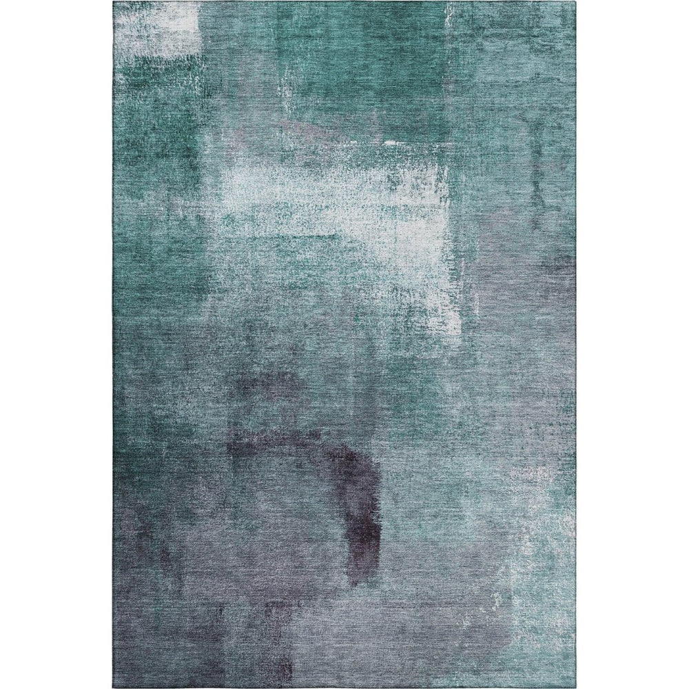 HomeRoots 9' X 12' Teal Ivory Purple Abstract Washable Area Rug - UV Protected, Stain Resistant, Modern Design 665301