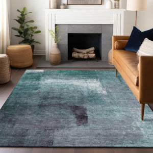 HomeRoots 10' X 14' Teal Ivory Purple Abstract Washable Area Rug - Soft, Durable, Stain Resistant, UV Protected 665302