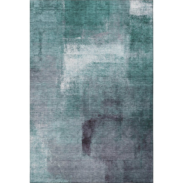 HomeRoots 10' X 14' Teal Ivory Purple Abstract Washable Area Rug - Soft, Durable, Stain Resistant, UV Protected 665302