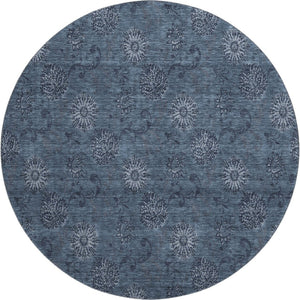 HomeRoots 8' Blue Floral Round Rug - Washable, UV Protected, Stain-Resistant, Perfect for High-Traffic Areas! 665305