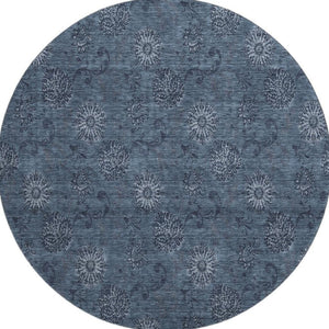 HomeRoots 8' Blue Floral Round Rug - Washable, UV Protected, Stain-Resistant, Perfect for High-Traffic Areas! 665305