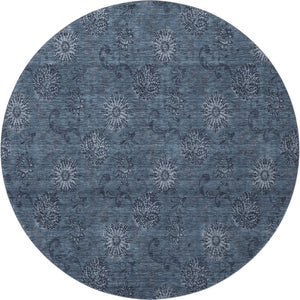 HomeRoots 8' Blue Floral Round Rug - Washable, UV Protected, Stain-Resistant, Perfect for High-Traffic Areas! 665305