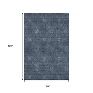 HomeRoots 8' X 10' Blue and Ivory Floral Washable Area Rug with UV Protection for a Stylish and Durable Home 665306