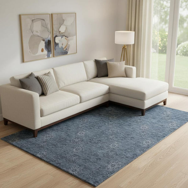HomeRoots 8' X 10' Blue and Ivory Floral Washable Area Rug with UV Protection for a Stylish and Durable Home 665306