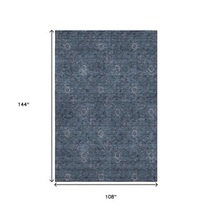 HomeRoots 9' X 12' Blue and Ivory Floral Area Rug – Washable, Stain Resistant, UV Protected for Busy Homes 665307