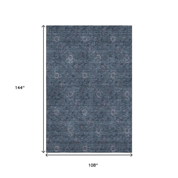 HomeRoots 9' X 12' Blue and Ivory Floral Area Rug – Washable, Stain Resistant, UV Protected for Busy Homes 665307