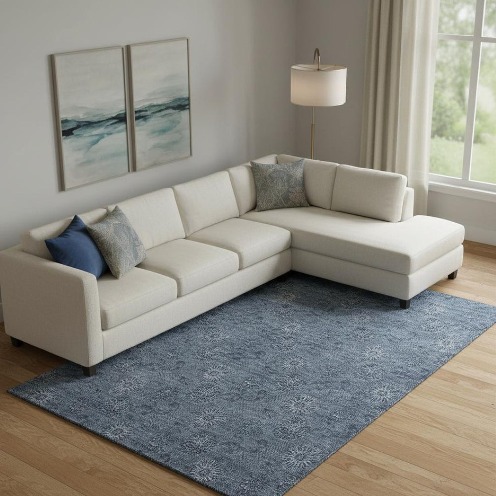 HomeRoots 9' X 12' Blue and Ivory Floral Area Rug – Washable, Stain Resistant, UV Protected for Busy Homes 665307
