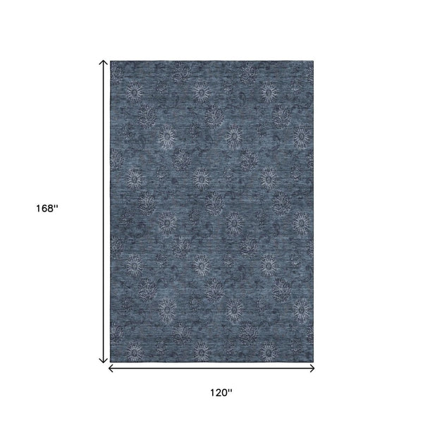 HomeRoots 10' Blue and Ivory Floral Washable Area Rug – Durable, UV-Protected, Perfect for High-Traffic Spaces! 665308