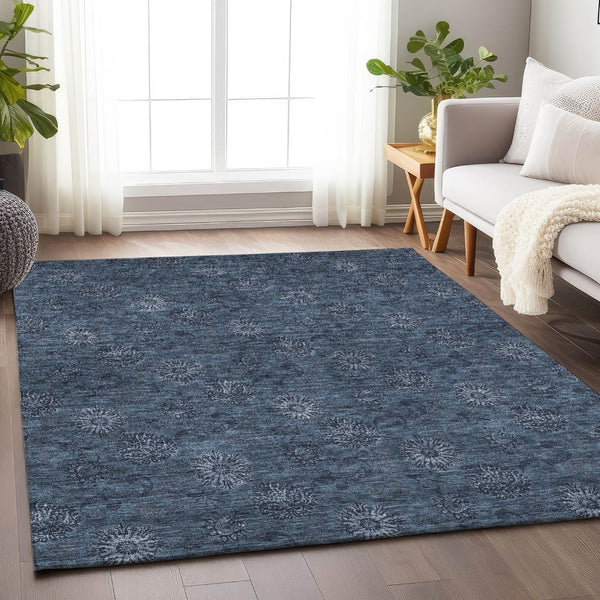 HomeRoots 10' Blue and Ivory Floral Washable Area Rug – Durable, UV-Protected, Perfect for High-Traffic Spaces! 665308