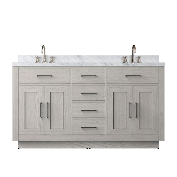 English Elm White Oak Double Bath Vanity 60" W X 22" D With Stunning Carrara Marble Top & Faucet Set Included B2731P257765-GIGA